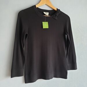 NWT, KATE SPADE BOW & CREW NECK BASIC BLACK SWEATER, SIZE XS